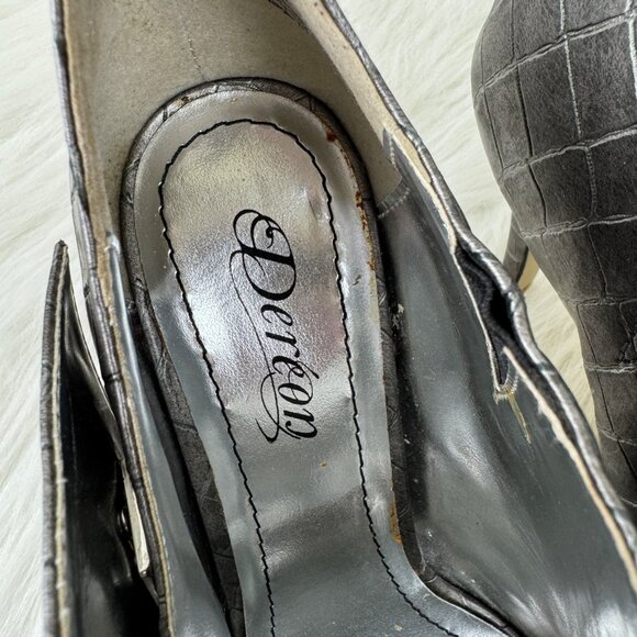 Women's Dereon Carried Away Pewter Croc Embossed Heels Size 8.5 - Picture 7 of 15